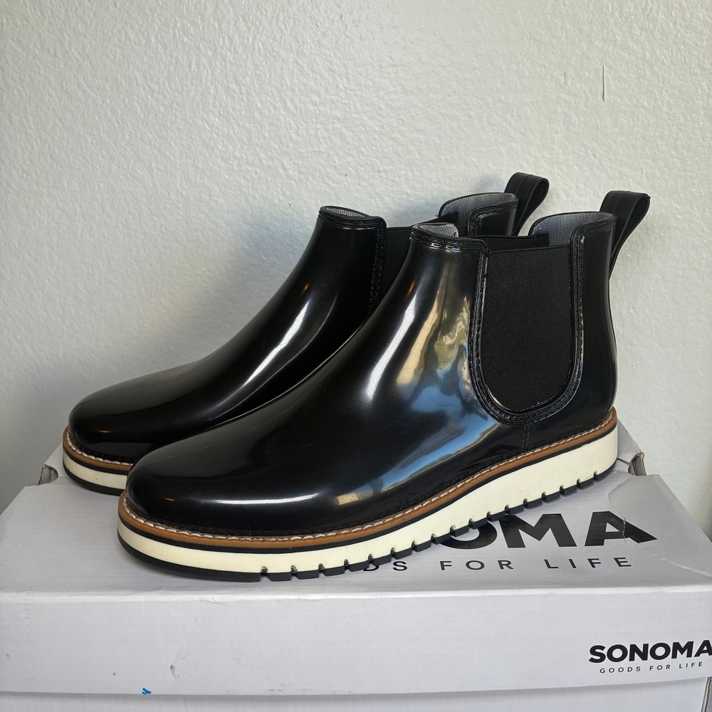 NWT Sonoma Bentonn Black Chelsea Rain Boots Ortho Eco Platform Classic Women 9.5 - Picture 2 of 8